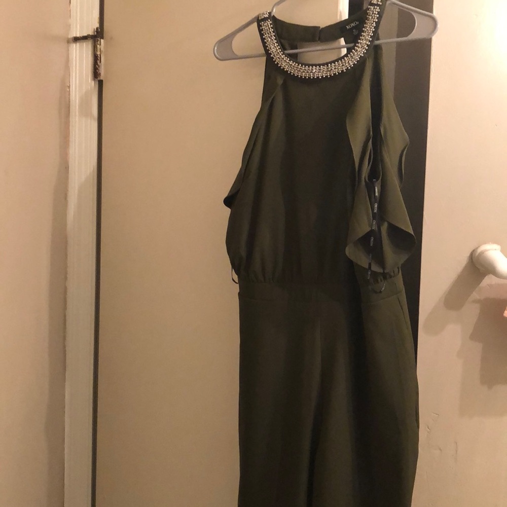 Green off shoulder jumpsuit